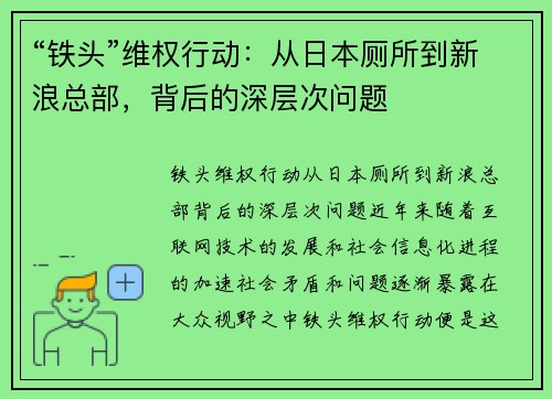 “铁头”维权行动：从日本厕所到新浪总部，背后的深层次问题